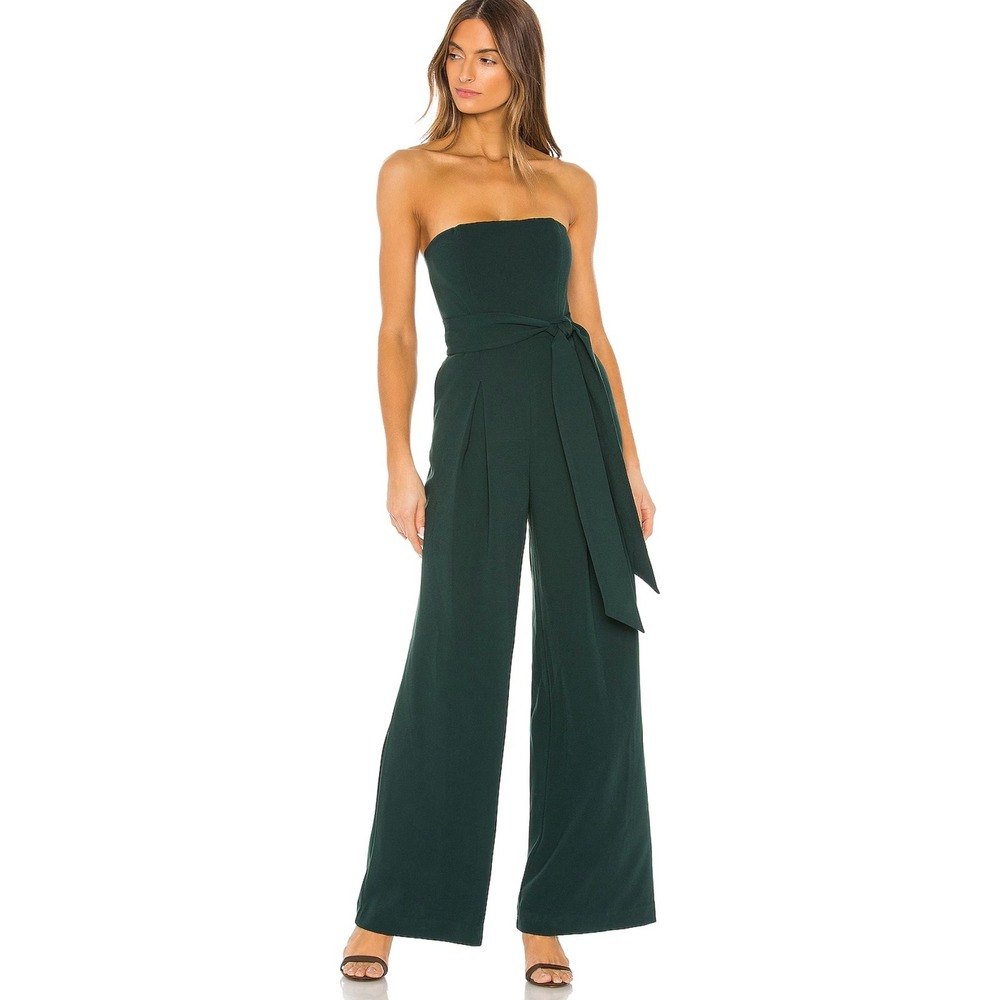 NBD Revolve Plateau Jumpsuit Emerald Green Strapless Wide Leg Womens Size M
